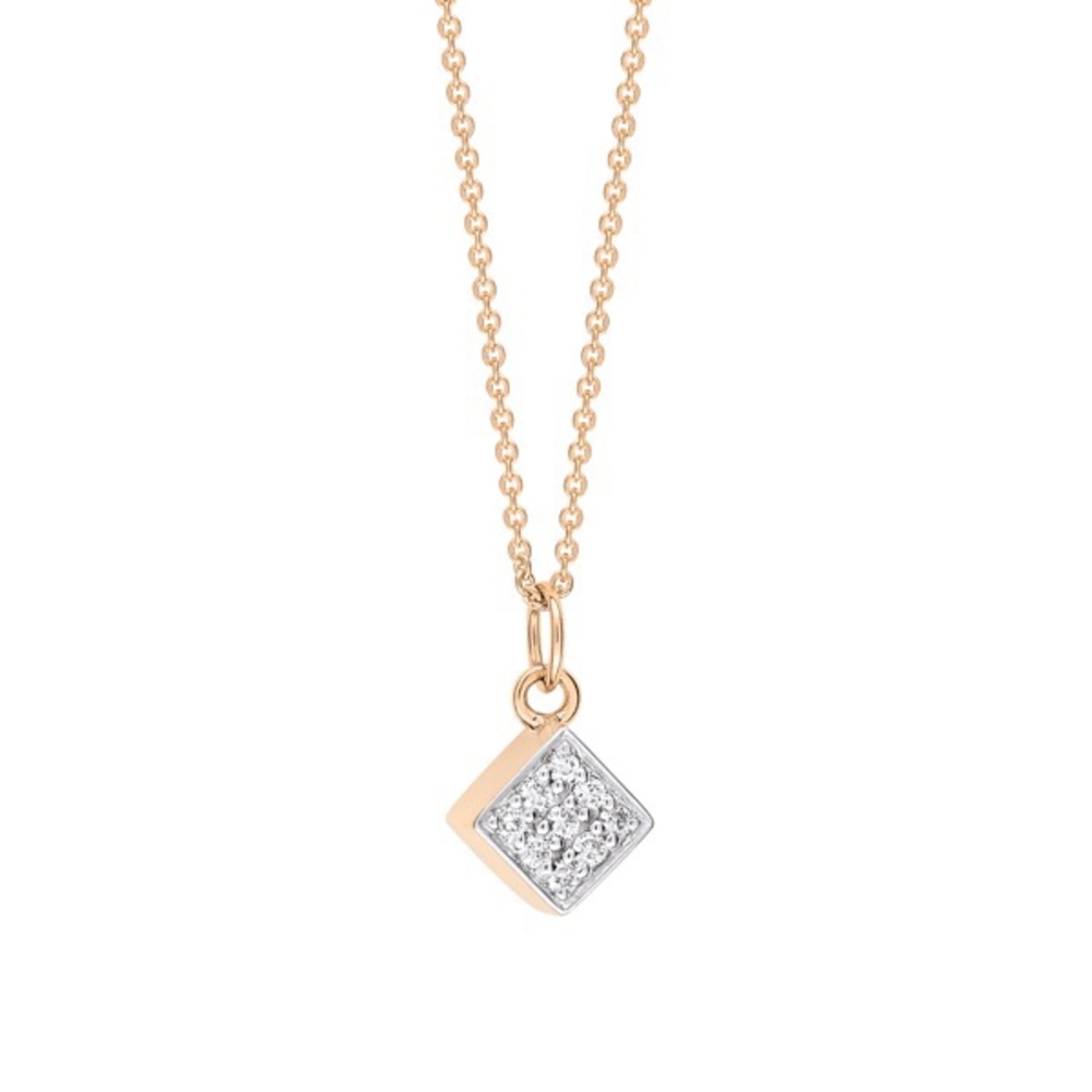 Ginette NY Mini Diamond Ever Square 18k Rose Gold Pendant Necklace